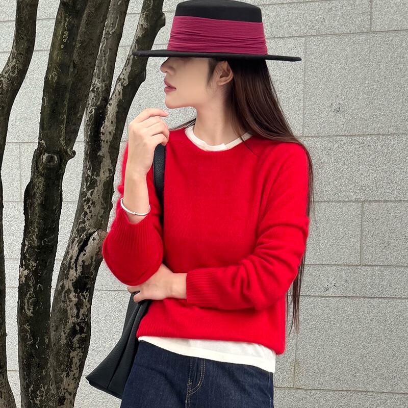 Women's Cashmere Blend Brushed Round Neck Sweater