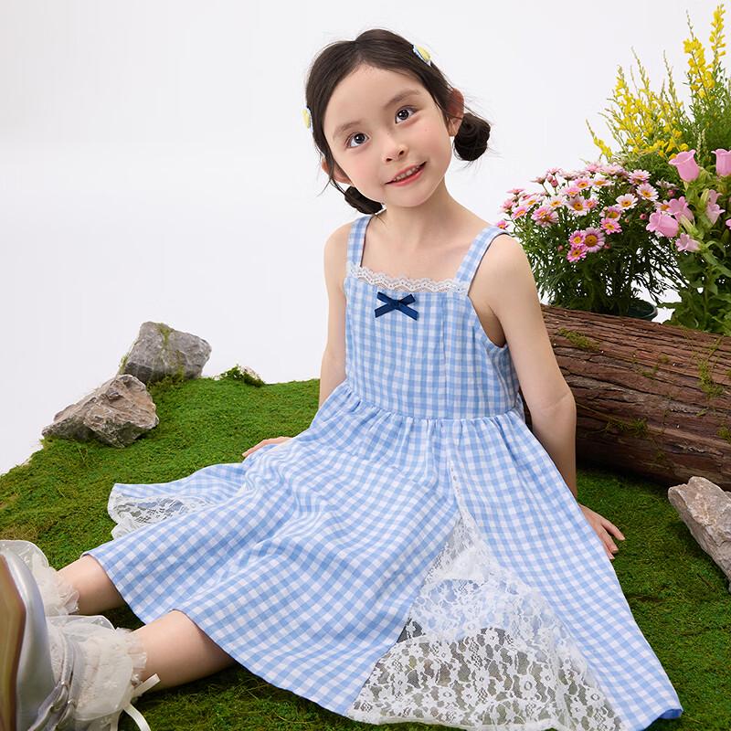 Xiaoyinman Girls' Sweet Lace Bow Plaid Suspender Dress