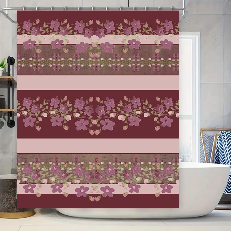 

Modern Floral Shower Curtain With 3D Embossing Burgundy Bath Decor For Home Bathroom Decorations Waterproof Shower Curtain Set S W60H190(CM)-1 Pcs
