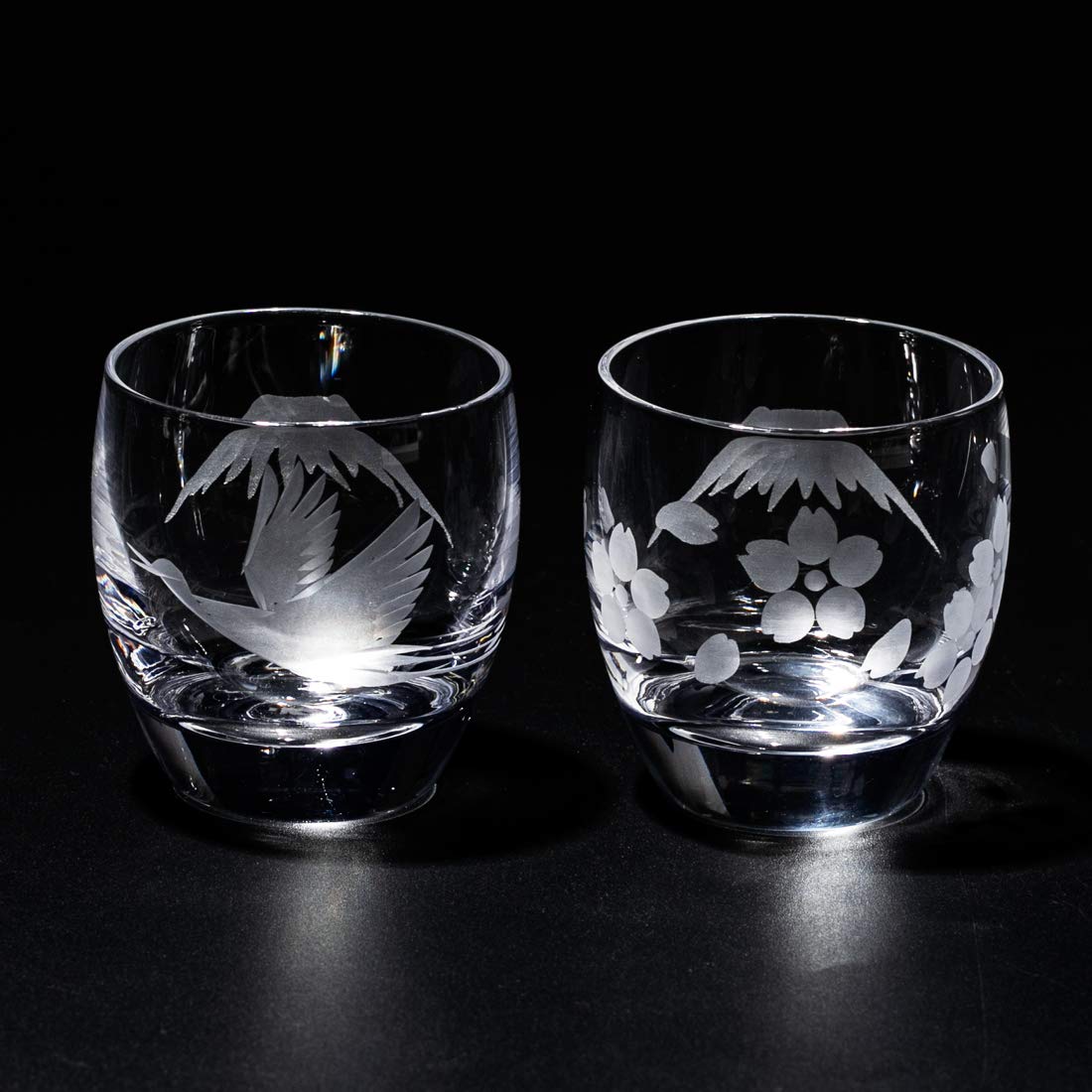 

Kobo Edo Kiriko Sake Glasses Pair with Mount Crane Cherry Blossom Design Gift Box Included Made in Japan [Taimuro Official] Fuji, &
