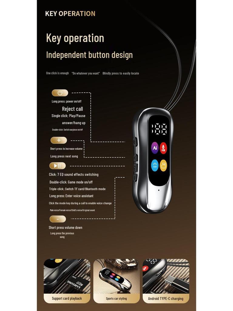 Clip-on Bluetooth Headset with Long Battery, Noise Reduction, Sports Card Insertion, In-Ear Gaming, Wireless