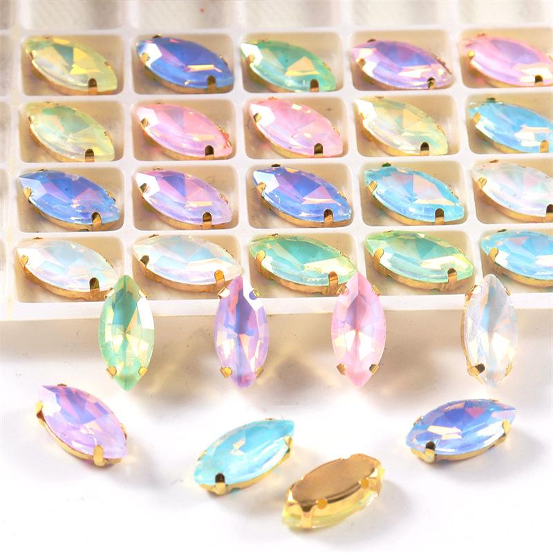100 Pcs Glass Opal Claw Drill Horse Eye Hand Sewing Drill with Hole Mocha Rhinestone Single Claw DIY Jewelry Accessories Rhinestone Sew On Beads