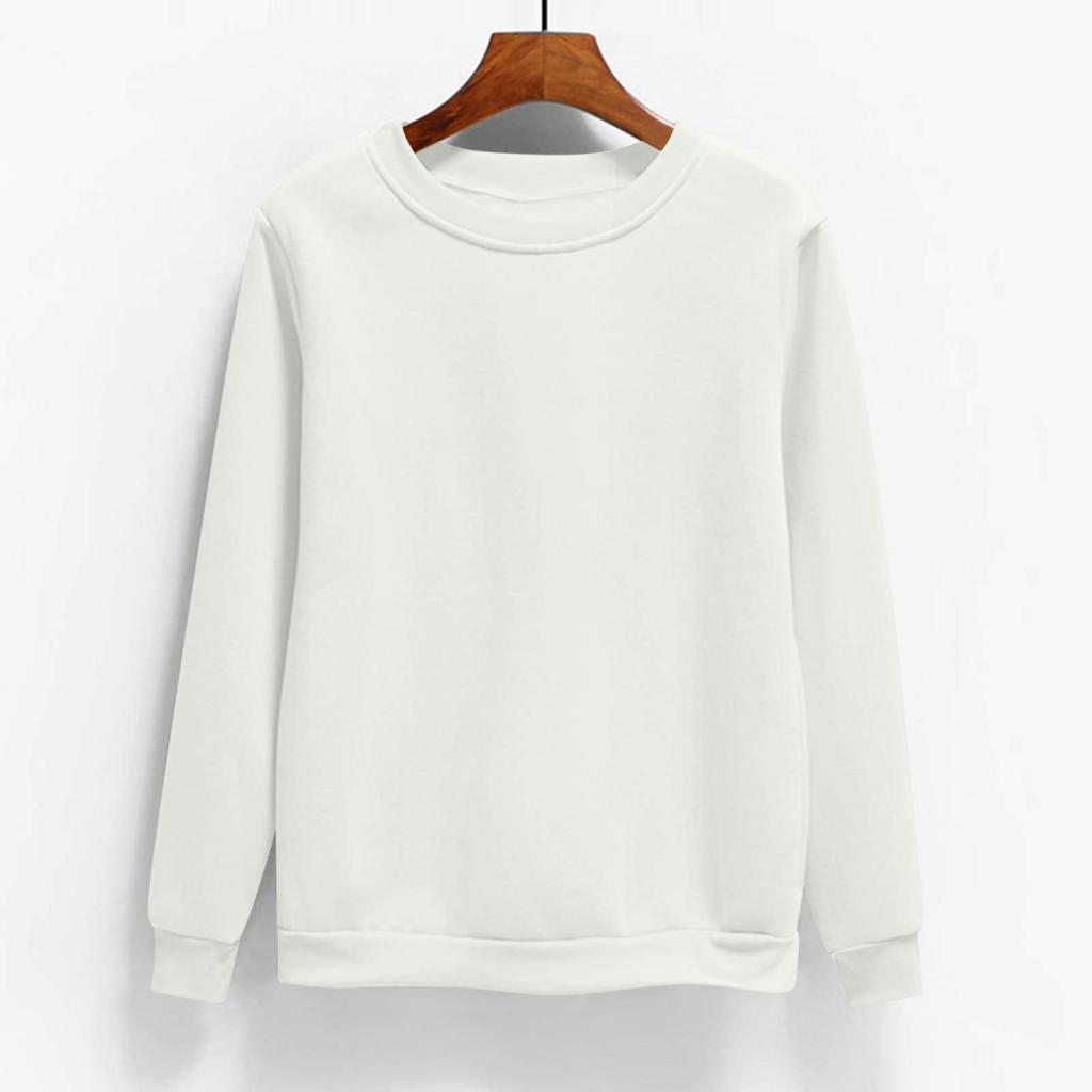 Women's Fashion Casual Round Neck Long Sleeve Fleece-Lined Solid Color Sweatshirt