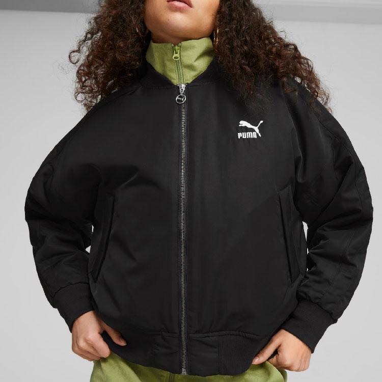 Puma T7 Bomber Jacket Solid Color Casual Logo Print Long Sleeve Jacket Women jackets Black 621689-01