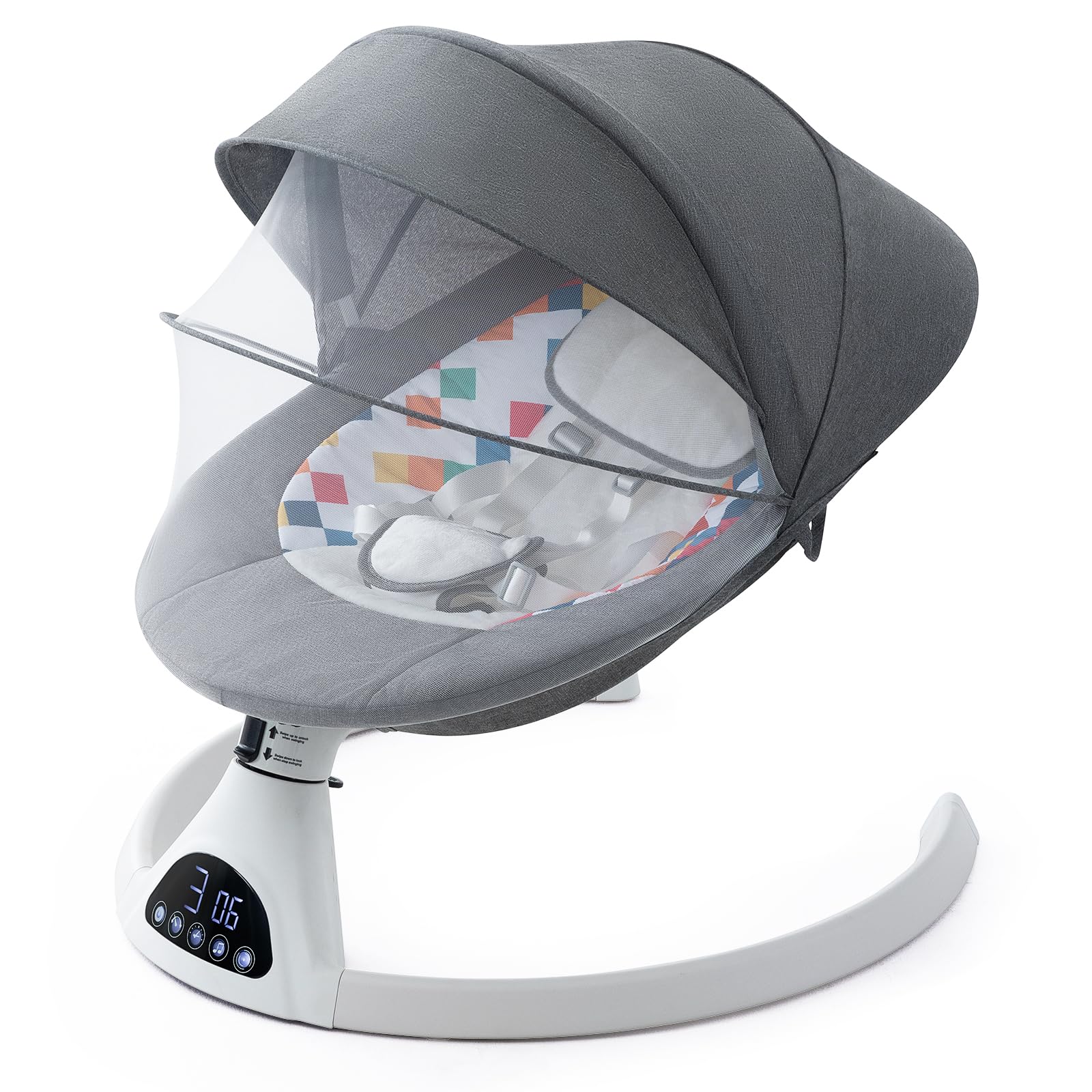 

CHOZAN Электрическое детское кресло-качалка Baby Timing, серое, качели, шезлонг, электрический, функция, без помощи рук, качалка, кресло, встроенная мелодия, пятиточечный