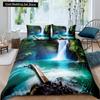 Waterfall king Queen Duvet Cover Floral Trees Bedding Set Natural landscape quilt cover Purple Dream polyester Comforter Cover