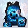 Football Cartoon Print Junior High School Backpack Three-Piece Children'S Schoolbag Primary School Backpack