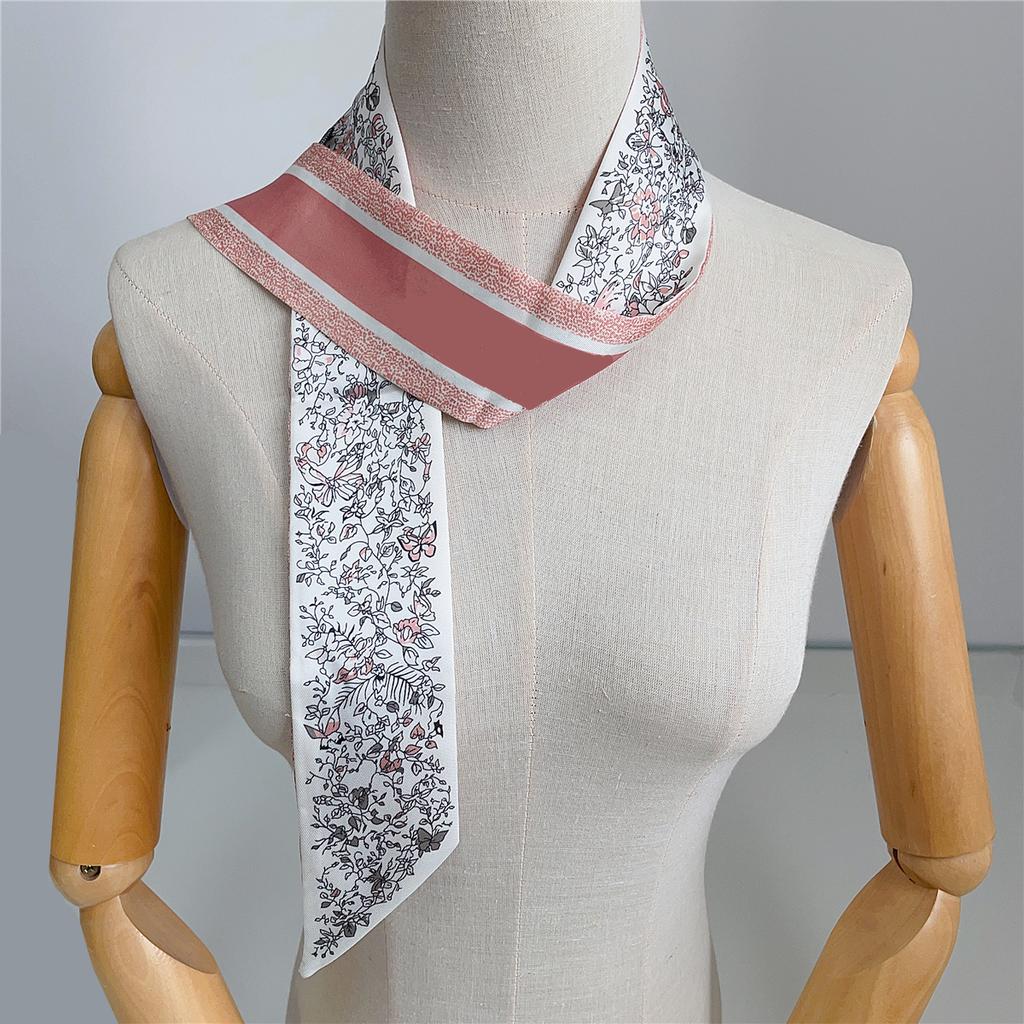 2024 New Design Small Floral Tarot Scarf Women Skinny Bag Silk Scarves Luxury Brand Scarf Foulard Hair Neckerchief Headband