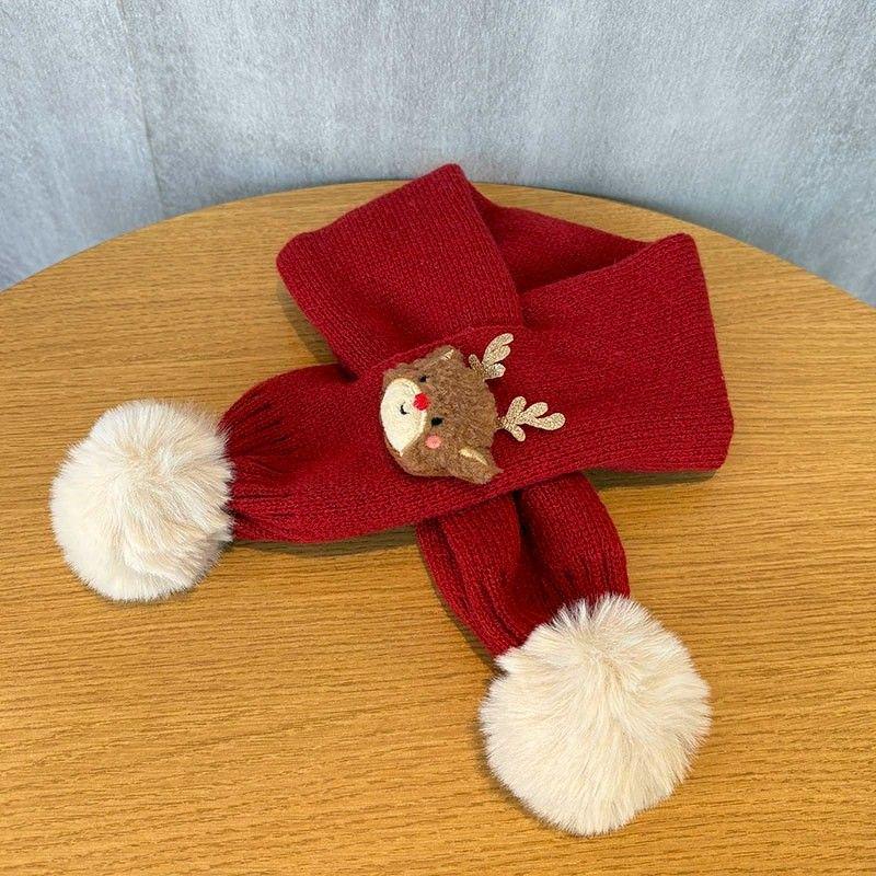 Children's Cute Red Knitted Christmas Scarf - Winter Warm Versatile Snood for Boys and Girls, Cold-Proof for Cycling