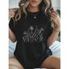 Women Vintage Black T-Shirt White Floral Print Short Sleeve Boho Casual Early Childhood Educator Graphic Tee Top