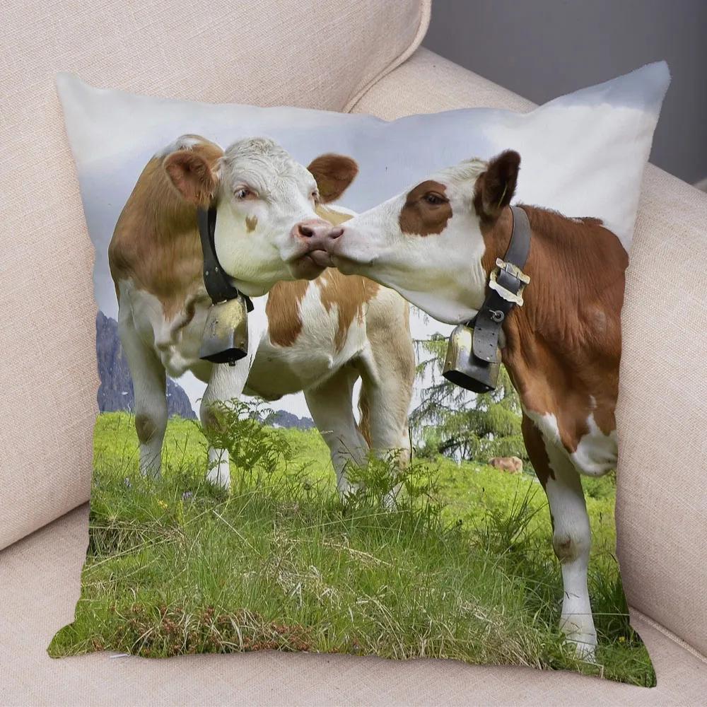 Scotland Kyloe Pillow Case Decor Wild Cow Colorful Animal Print Pillowcase Soft Short Plush Cushion Cover for Home Sofa 45x45cm