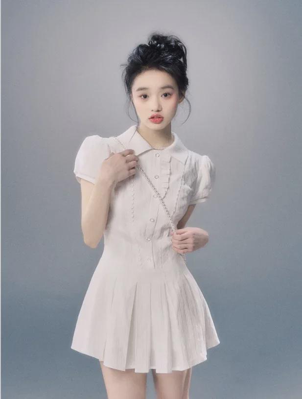 2024 Neues Puppenkragenkleid: Altersreduzierender A-Linien-Rock mit kurz- oder langärmligem Hemd