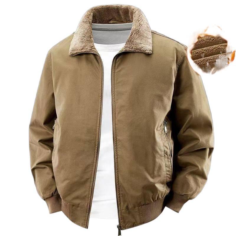 Men's Winter Air Force Pilot Jacket with Lambswool Fur Collar and Thickened Velvet Cotton, Loose Fit