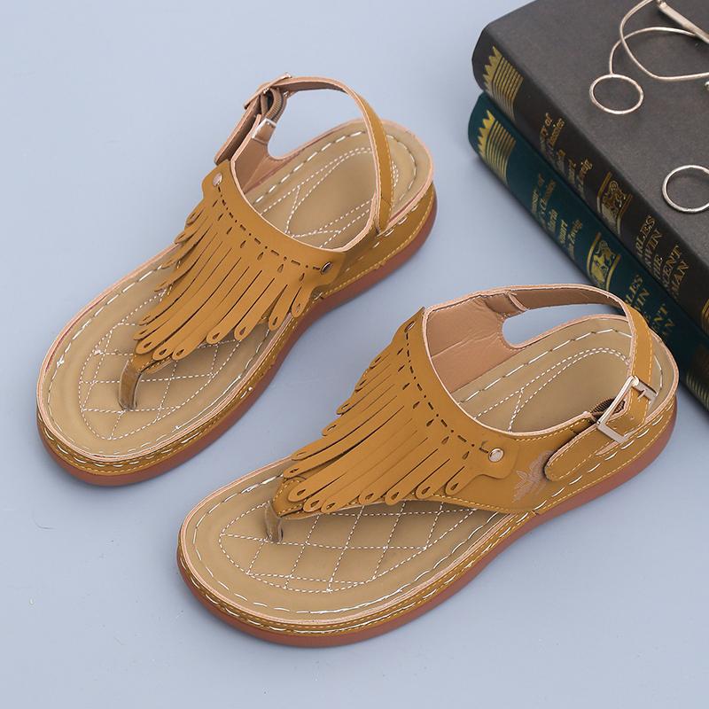 Large Size Tassel Leakage Toe Women's Sandals with Metal Needle Buckle Soft Sole Clip Toe Wedge  Zapatos De Mujer