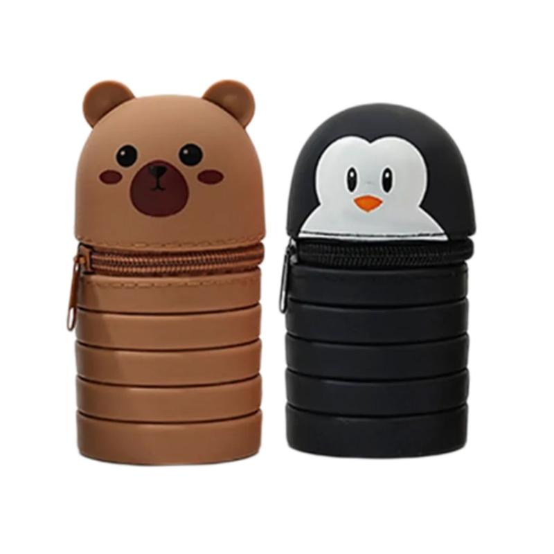 2 Stück Teleskop-Federmäppchen Ausziehbare Stifttaschen Reißverschluss Silikon-Stifttasche Stehender Stift-Bleistifthalter für Kinder Schüler