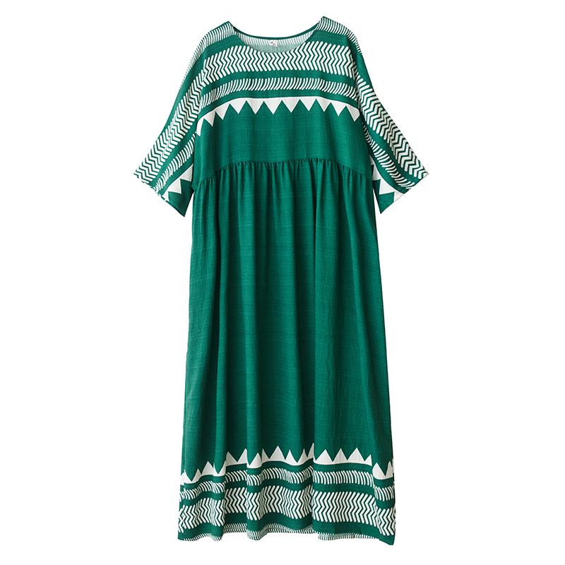 DIMANAF New 2025 Summer Women Plus Size Dress Printing Loose Elegant Basic Casual Long Dress Vintage Maxi