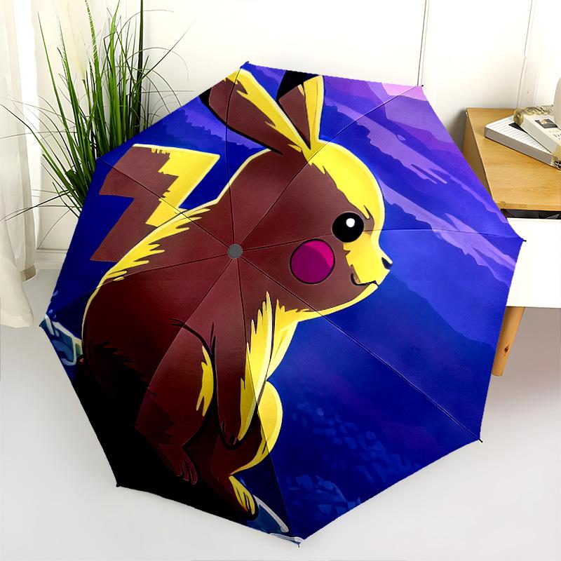 Fantasia Pikachu, ombrello pieghevole automatico, design portatile e pieghevole, 8 stecche, un regalo di Natale o di compleanno.