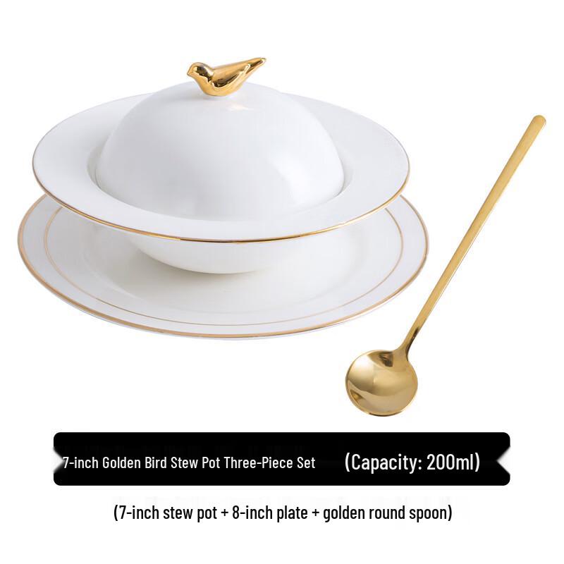 Commercial Ceramic Gold Rim Stew Pot with Lid