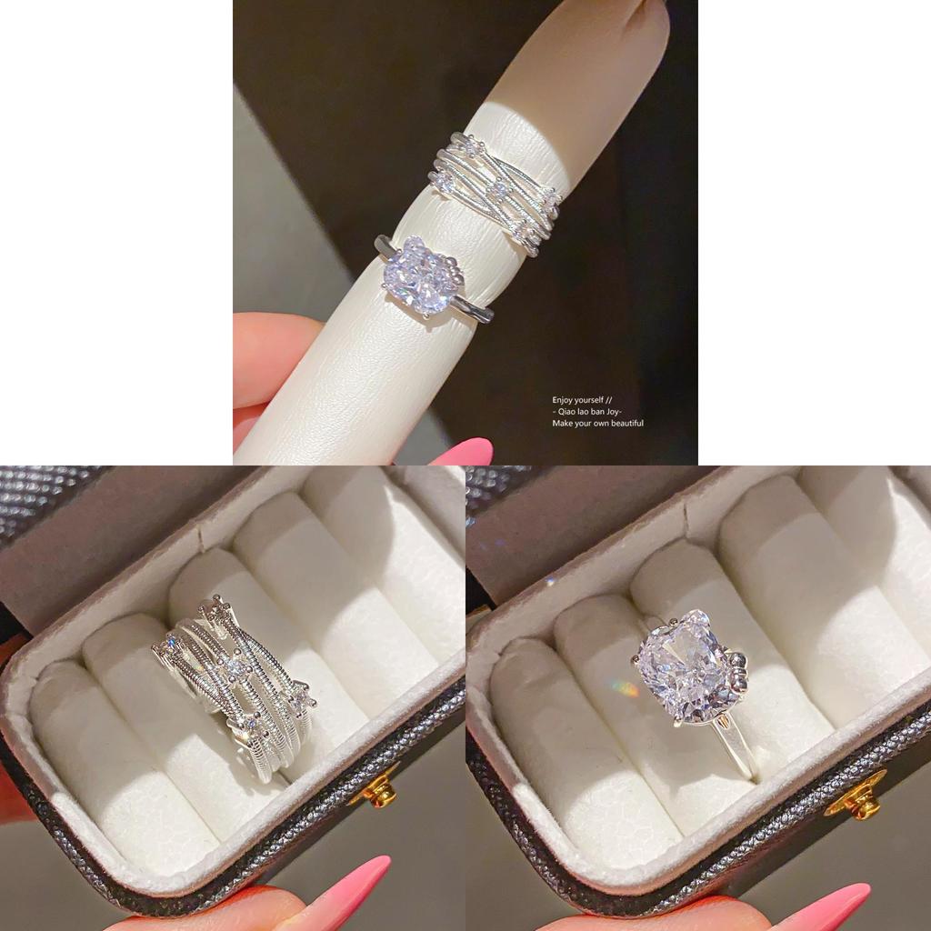 Modern Minimalist Multilayer Zircon Ring For Women With Geometric Design Gift