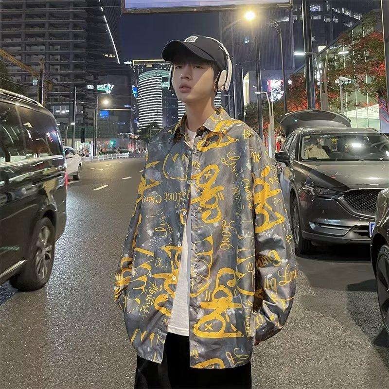 2024 Letter Long Sleeved Shirt Ins Loose Shirt Men'S Summer Trend Versatile Casual Jacket