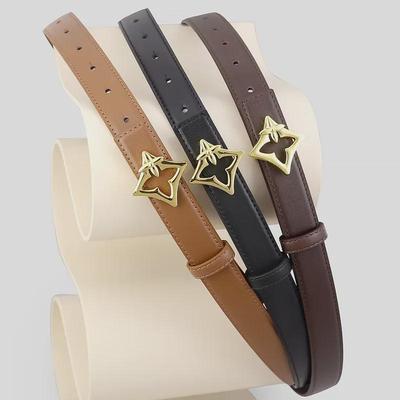 "Women's Genuine Leather Flower Buckle Belt - Decorative, Casual, Literary Style for Jeans"