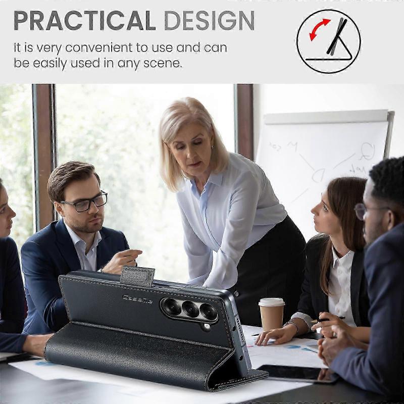 For Samsung Galaxy Z Fold7 5G Case CASEME 023 Series RFID Blocking Leather Wallet Stand Phone Cover Black