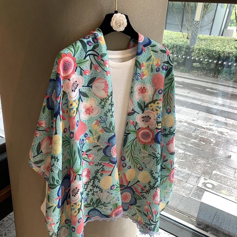 Summer silk scarf shawl sun protection scarf spring and autumn ethnic style versatile decorative cotton and linen scarf beach towel outer shawl