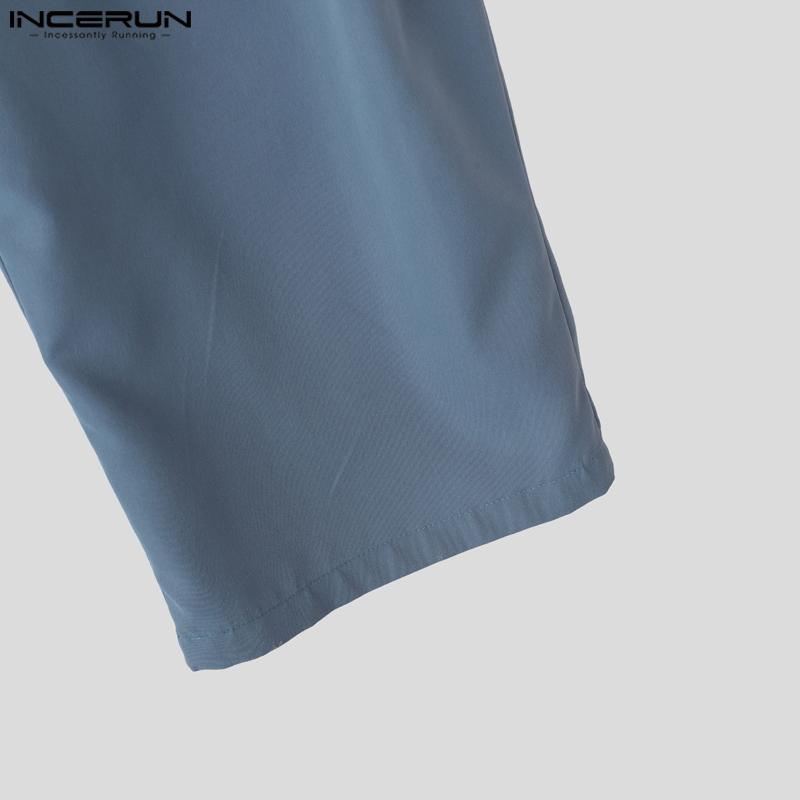 INCERUN Men Elastic Waist Pants Casual Wide Legs Pants Long Trousers