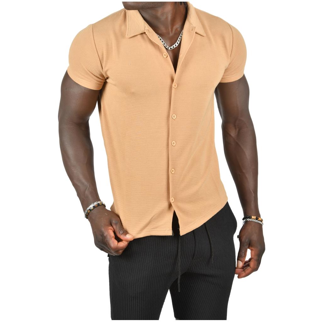 

DeepSEA Slim Fit Likralı Yatay Çizgi Desenli Kısa Kollu Gömlek 2403241 S коричневий