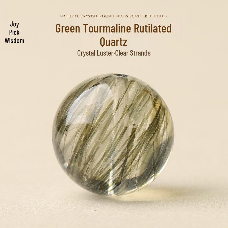 Natural Green Tourmaline Rutilated Quartz Ice Crystal Bead, DIY Multi-Gem Bracelet/Necklace.