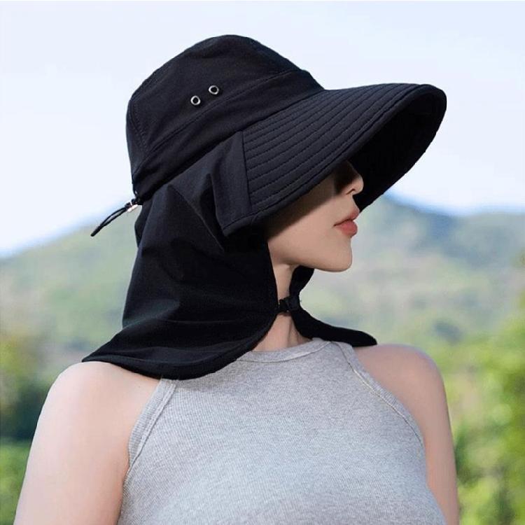 Women Sun Hat Bucket Hat with Large Shawl for Travel Hiking Shopping