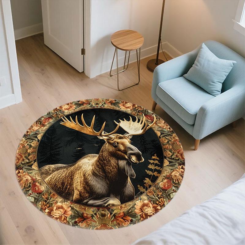 Deer Pattern Round rug,Carpet Rug for Living Room Bedroom Playroom ,Non-slip Floor Mat,Holiday Gifts and Birthday Gifts.