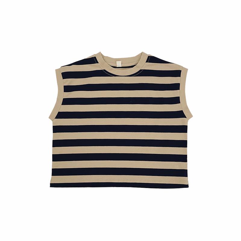 Korean Style Unisex Baby Striped Cotton Vest - Sleeveless Summer Top for Toddlers 130cm