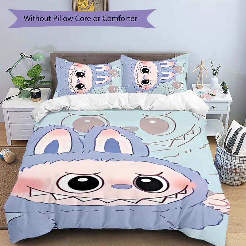 3pcs labubu pattern bedding set duvet cover set includes duvet cover &pillowcases, perfect all season bedroom decoration & gift