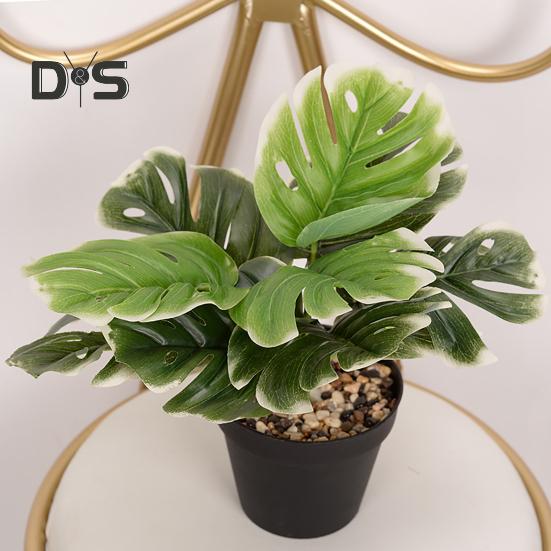 Artificial Monstera Leaves Vivid Fresh Keeping 9 Forked Fake Potted Green Plant Leaves Party Supplies