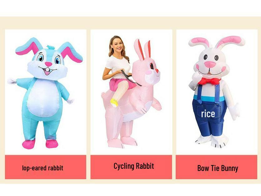 Cycling Style Full Body Easter Bunny Inflatable Costume - Blue Pink Festival Cosplay Doll