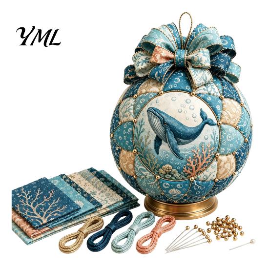 Desktop Scenery Making Set Ocean Treasures DIY Patchwork Ball Ornament Kit, Nautical Dolphin Fabric Craft Handmade Set, Coastal Decor, Hanging