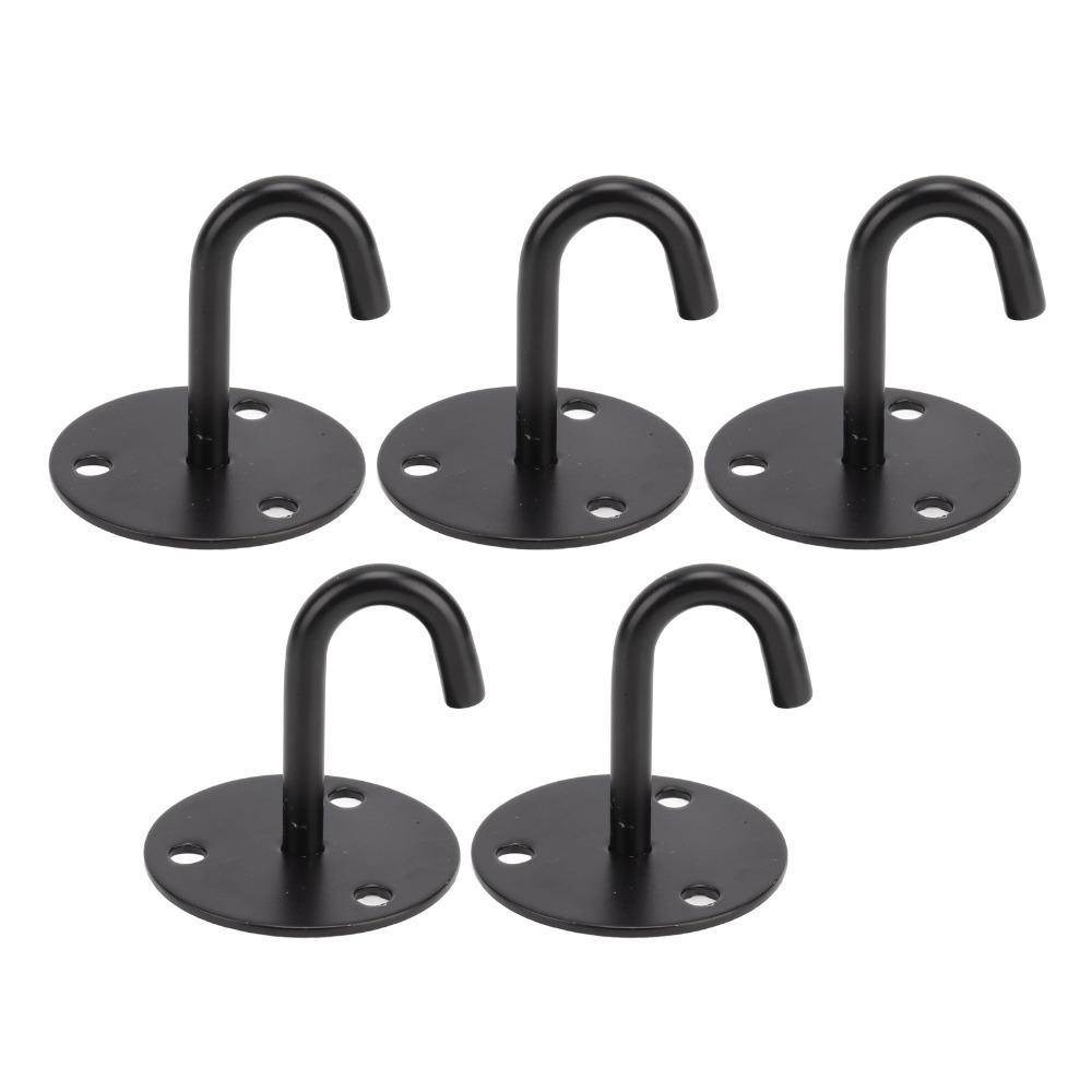 5 Pcs Black Pad Eye Plate Heavy Duty J Shaped Hook Practical Ceiling Mount Hanger Yoga Swings