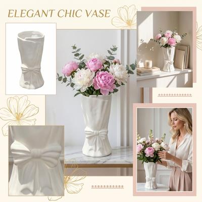 Creative Bowknot Vase Decorative Tabletop Ornament Ceramic Flower Vase for Home Office Living Room Modern Design