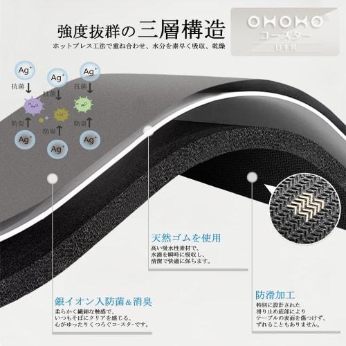 Set of 2 Soft, Antibacterial Silver Ion-Infused Diatomaceous Earth Coasters, Made in Japan (Dark Gray, Round)