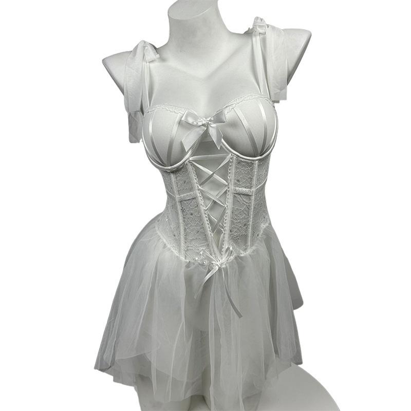 Sexy Sex Lace Gathering Perspective Pure Desire Uniform Backless Chest Pad Sex Underwear Set