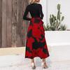 Autumn Women's Dress Fashion Splicing Floral Long Dress Round Neck Long Sleeve Ruffle Dresses