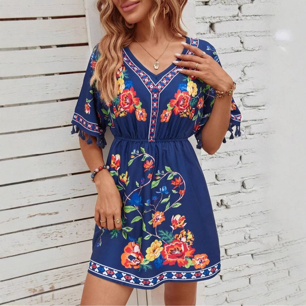 Short Sleeve Plus Size Vintage Floral New In Dresses for Women Casual Loose Mini Summer Dress