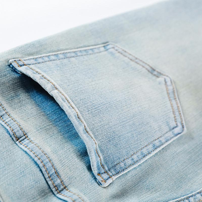 GMXIA Lace Splicing Straight Jeans Female Spring Retro High Waist Thin Small Nine Baguette Cigarette Trousers