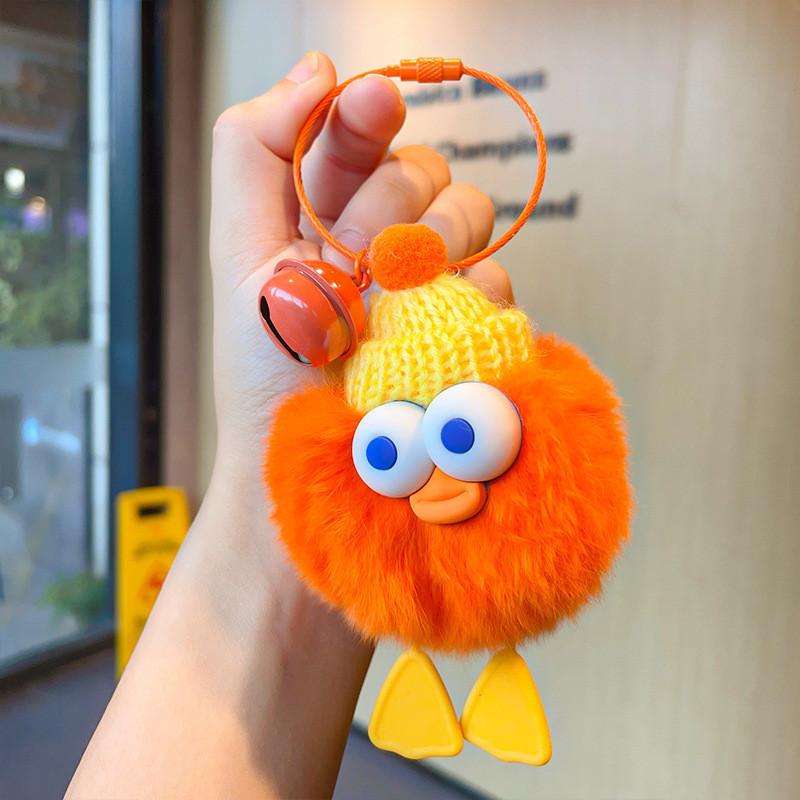 Rabbit Rex Stylish Fur Duck Keychain Plush Doll Bag Accent In Orange