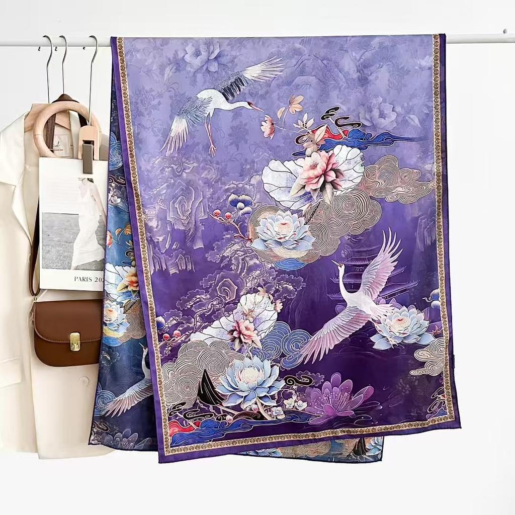 Double-Sided High-End Fragrant Cloud Yarn Long Silk Scarf Shawl 180 * 70 Retro Chinese Style Elegant Silk Scarf
