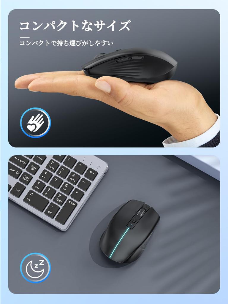 AmeToNana Wireless Mouse, Bluetooth, Quiet Buttons, Rechargeable, Energy-Saving, 3DPI Mode, 6 High-Precision Keys, Compatible with Mac and Windows,