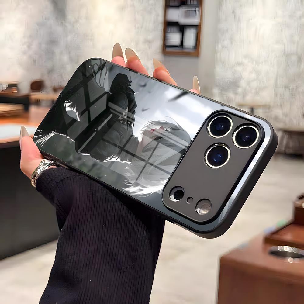 N-NieR A-Automata 2B Phone Case For IPhone 17 Air 16 E Pro Max 15 14 13 Mini 12 Pro 11 Max Plus Black Glass Cover