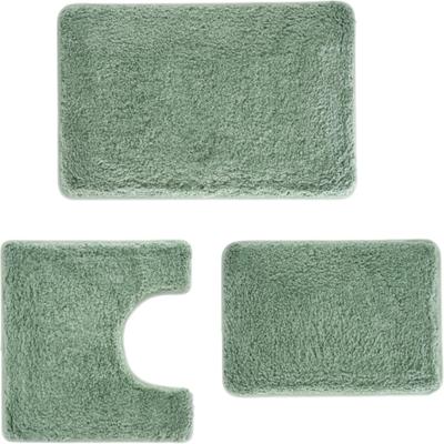3 Pack Bathroom Floor Mat Set Thickened Microfiber Long Hair Non Slip Absorbent Quick Dry Green