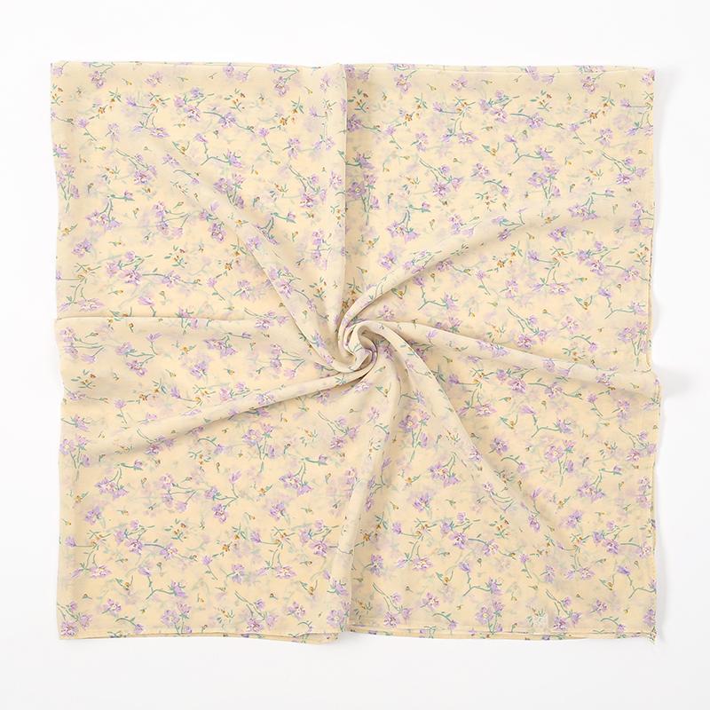 115cm Floral Printed Square Scarf Chiffon Headband Scarf For Muslim Woman Hijabs Shawls Lady Elegant Wraps Ethnic Islam Turban